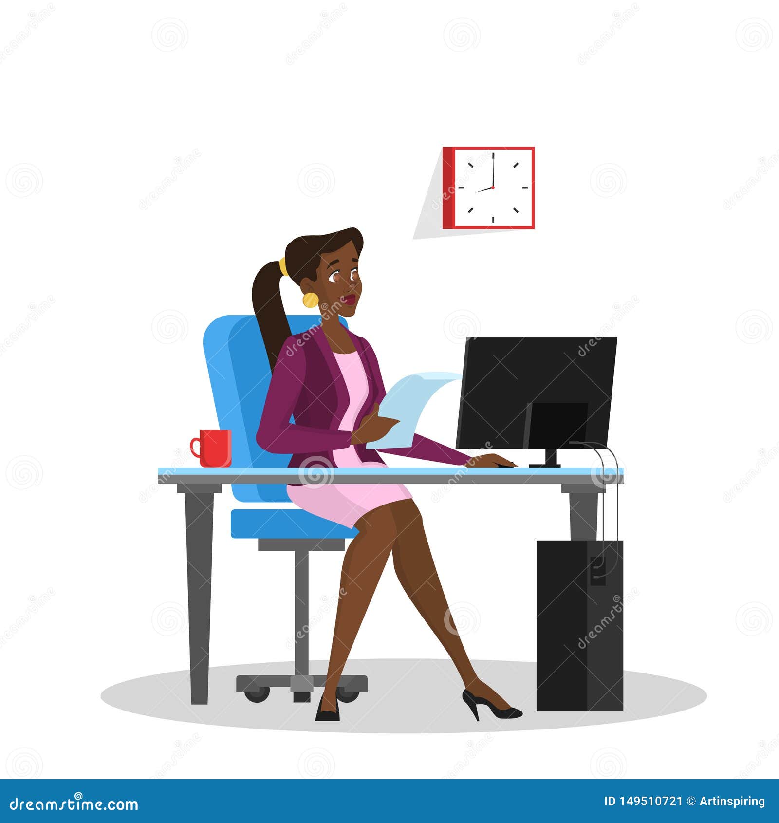 Woman in a Suit Sitting at the Desk and Working Stock Vector - Illustration  of icon, figure: 149510721