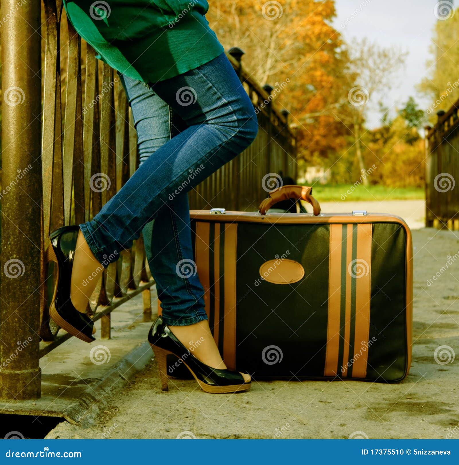 Woman with a suitcase stock photo. Image of outdoors 17375510