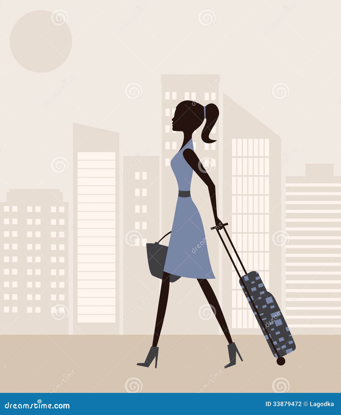 Woman with suitcase. stock vector. Illustration of city 33879472