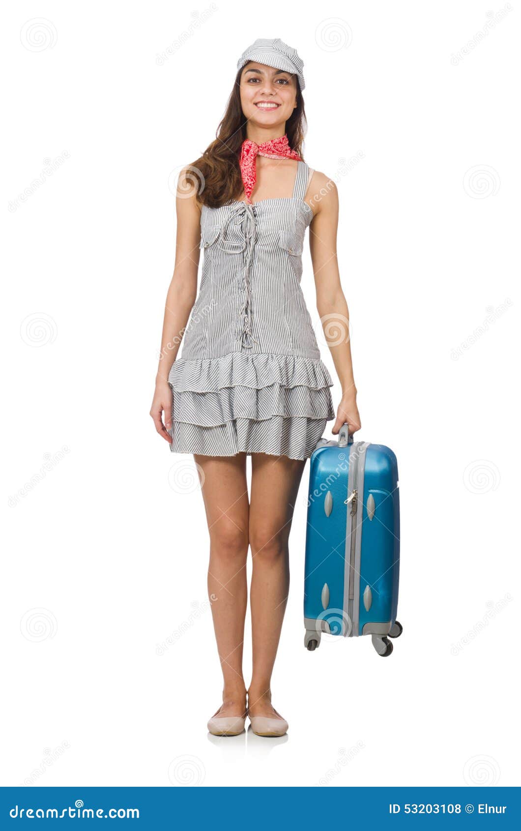 Woman with Suitcase Isolated on White Stock Photo Image of journey