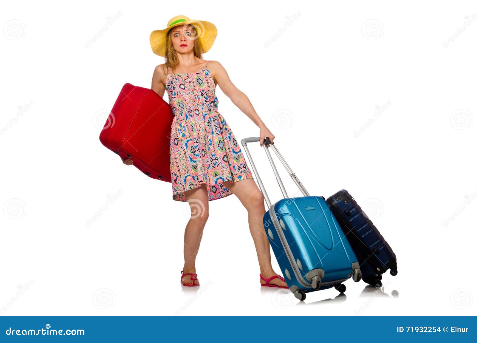 The Woman with Suitcase Isolated on White Stock Photo Image of