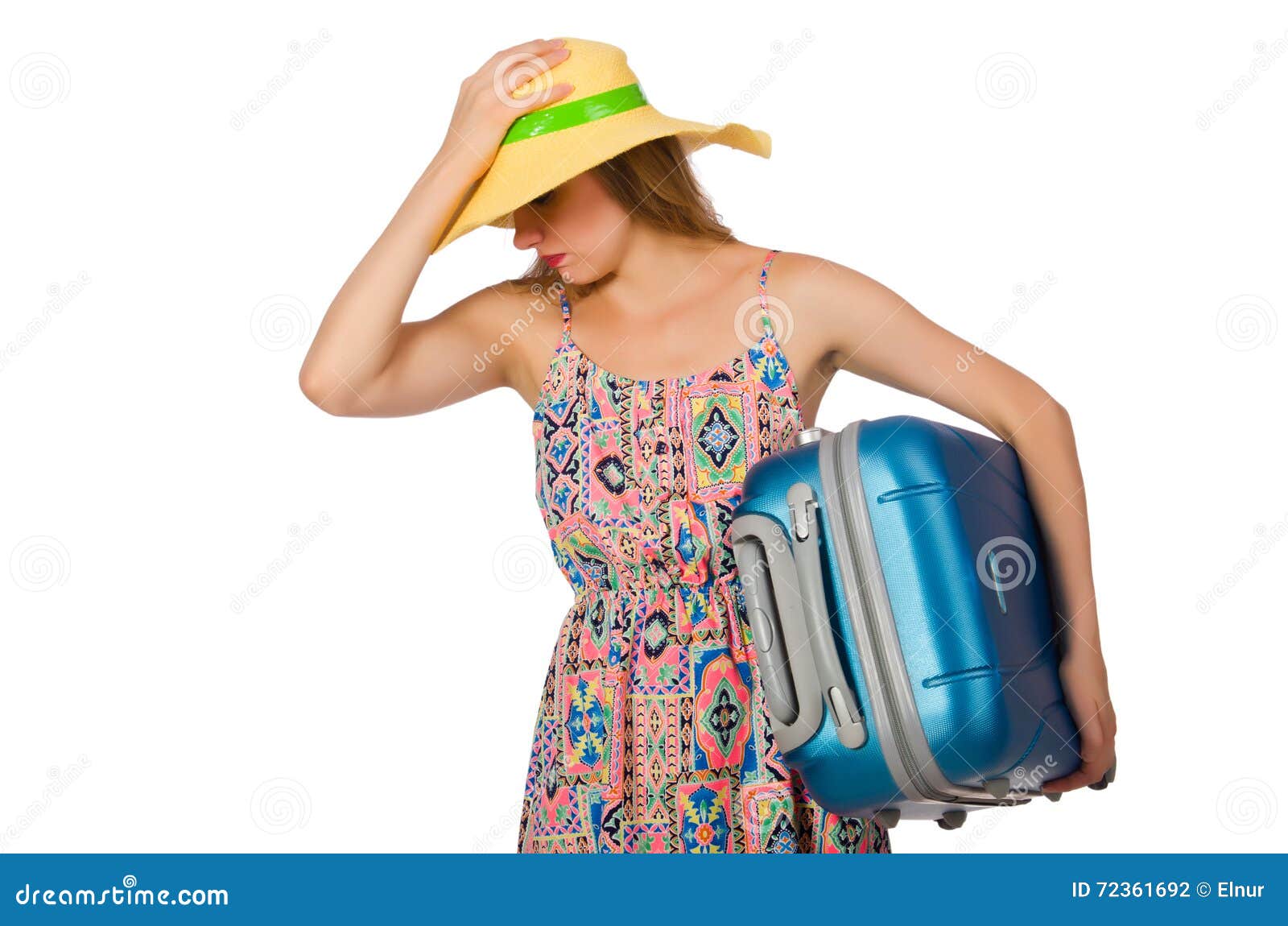 The Woman with Suitcase Isolated on White Stock Photo Image of excess