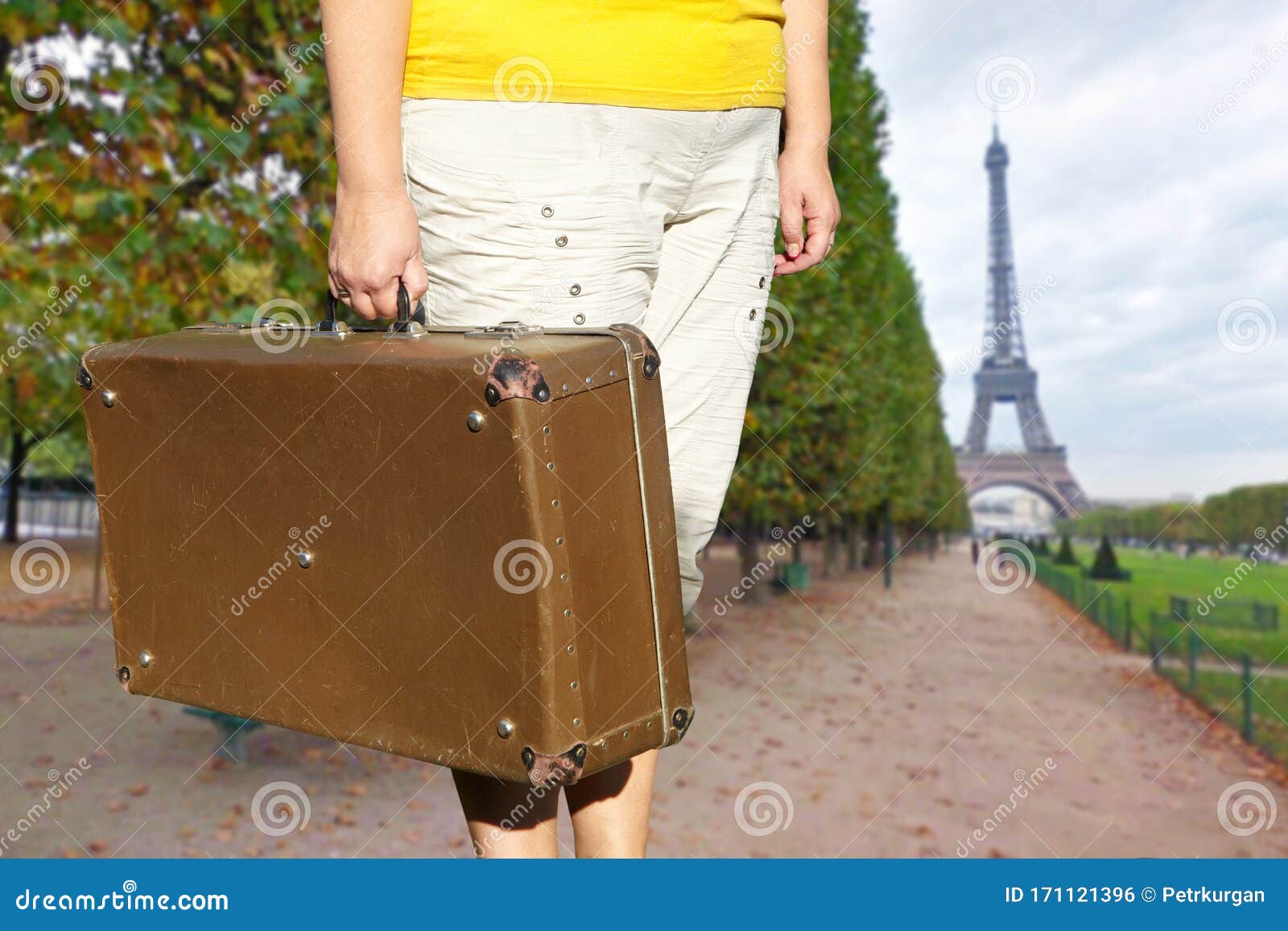 Woman with Suitcase. Paris and the Tower Stock Photo Image of holiday