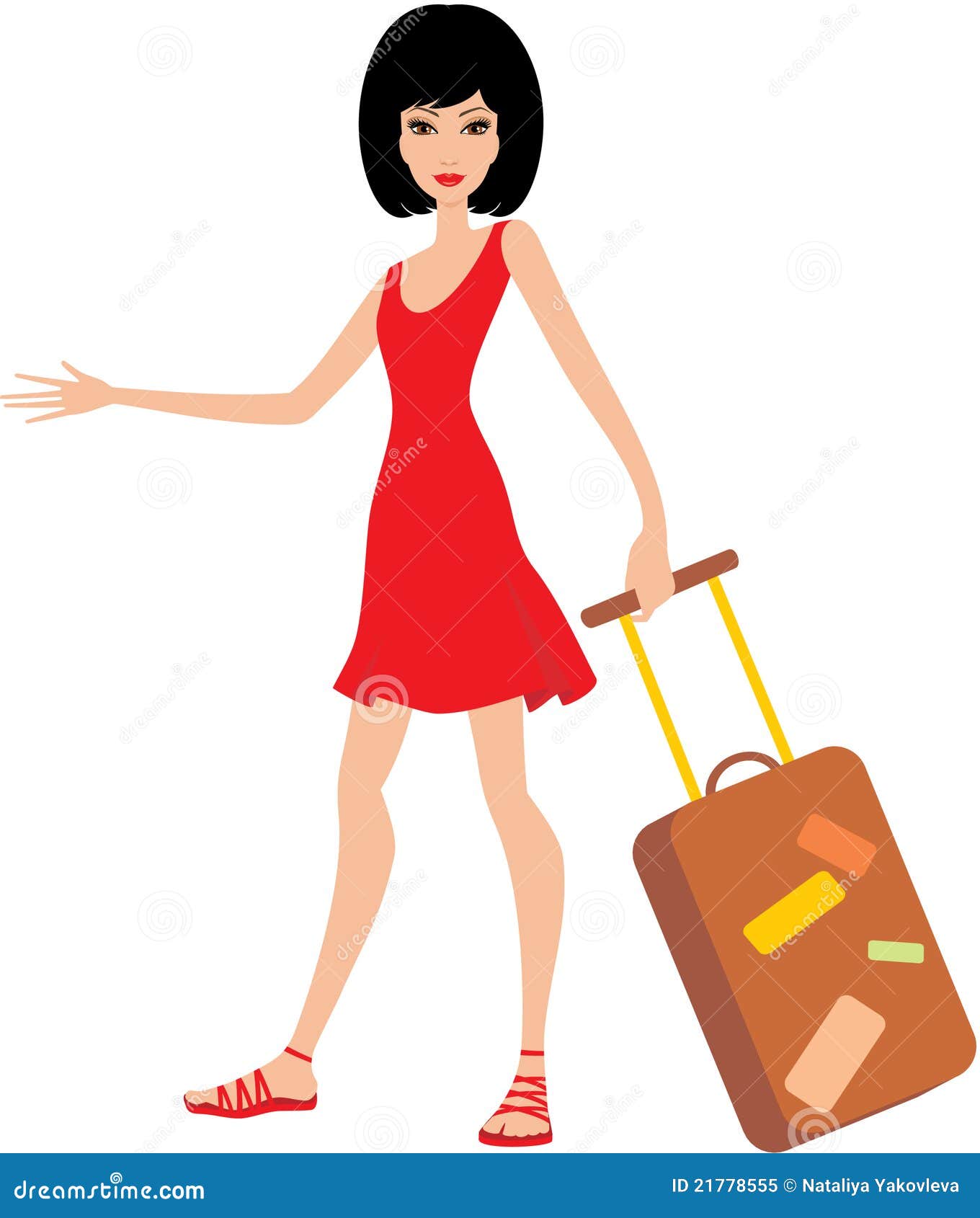 Woman with a Suitcase in a Red Dress. Stock Vector - Illustration of ...