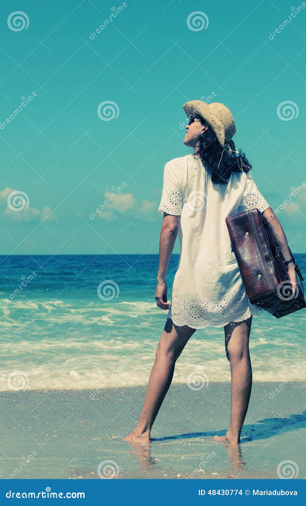Woman with suitcase stock photo. Image of beach, graduation 48430774
