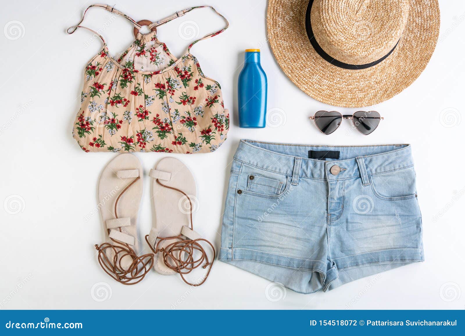 Woman Summer Clothes on White Background, Flat Lay, Stock Photo - Image of  clothing, sunglasses: 154518072