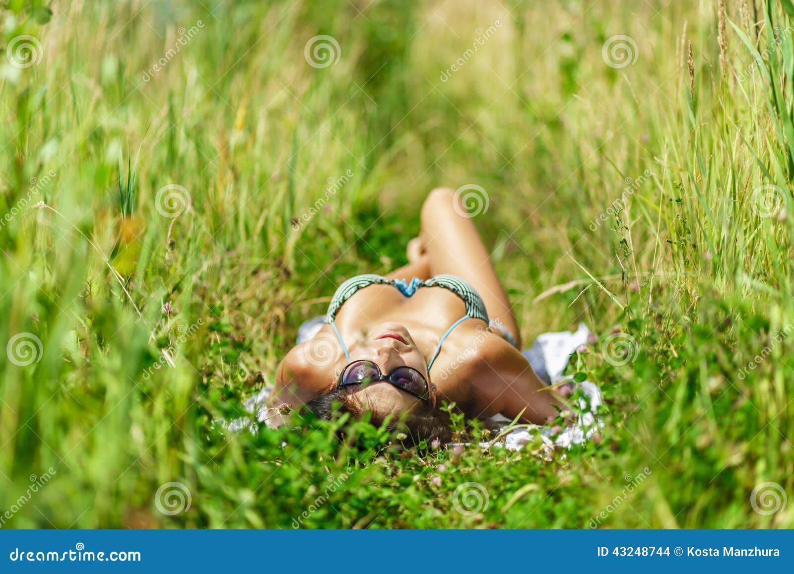 Woman Sunbathing In Bikini Stock Photo Image Of Attractive 43248744