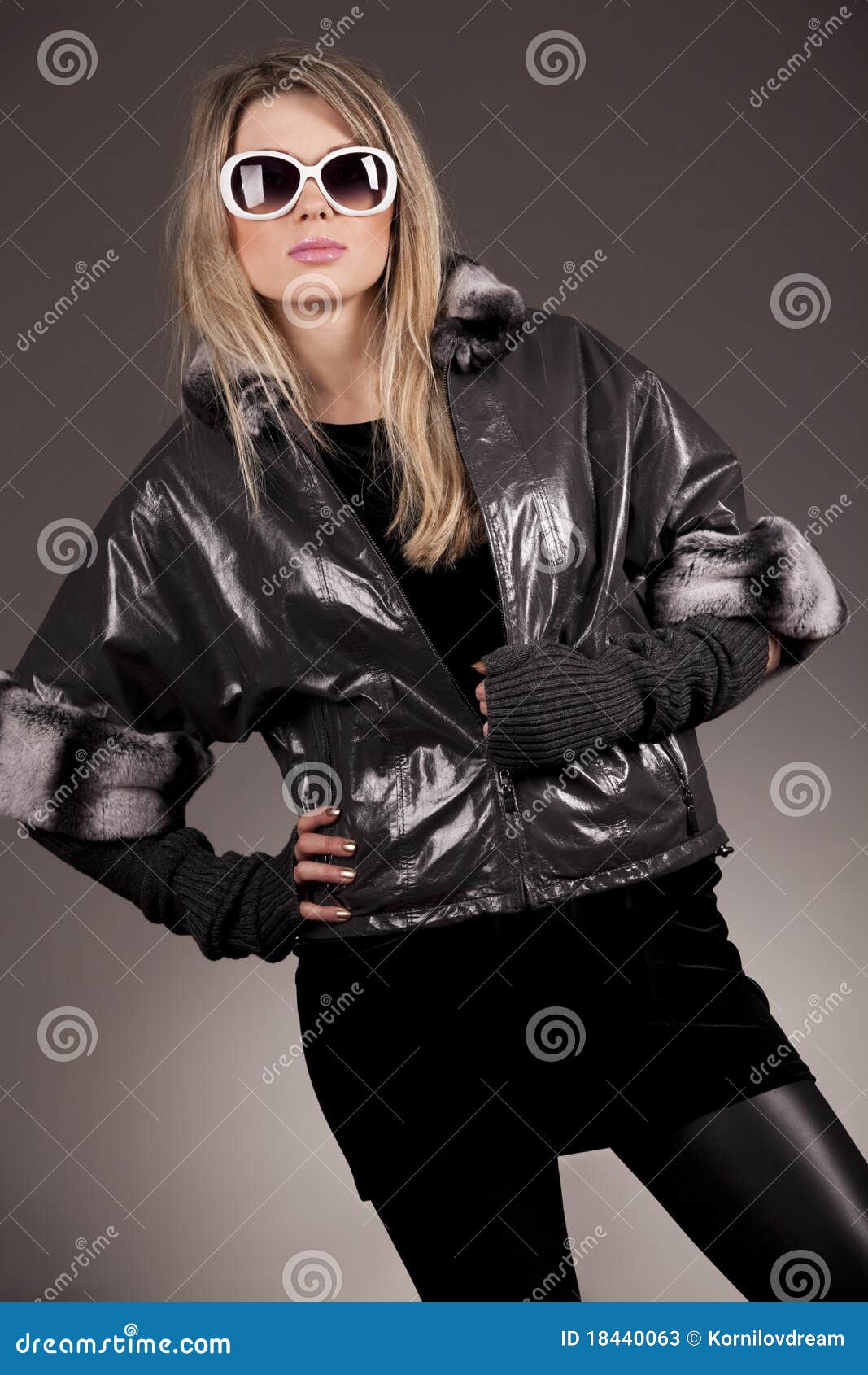 Woman with Sunglasses and Leather Jacket Stock Image Image of