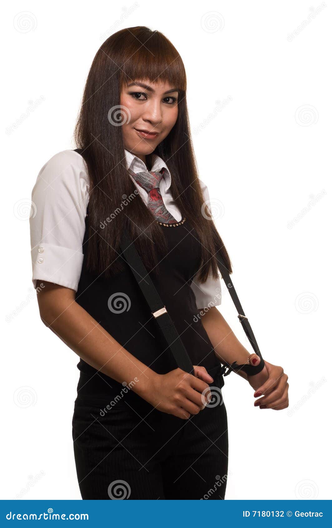 Woman in suspenders stock photo. Image of pretty, asian 7180132