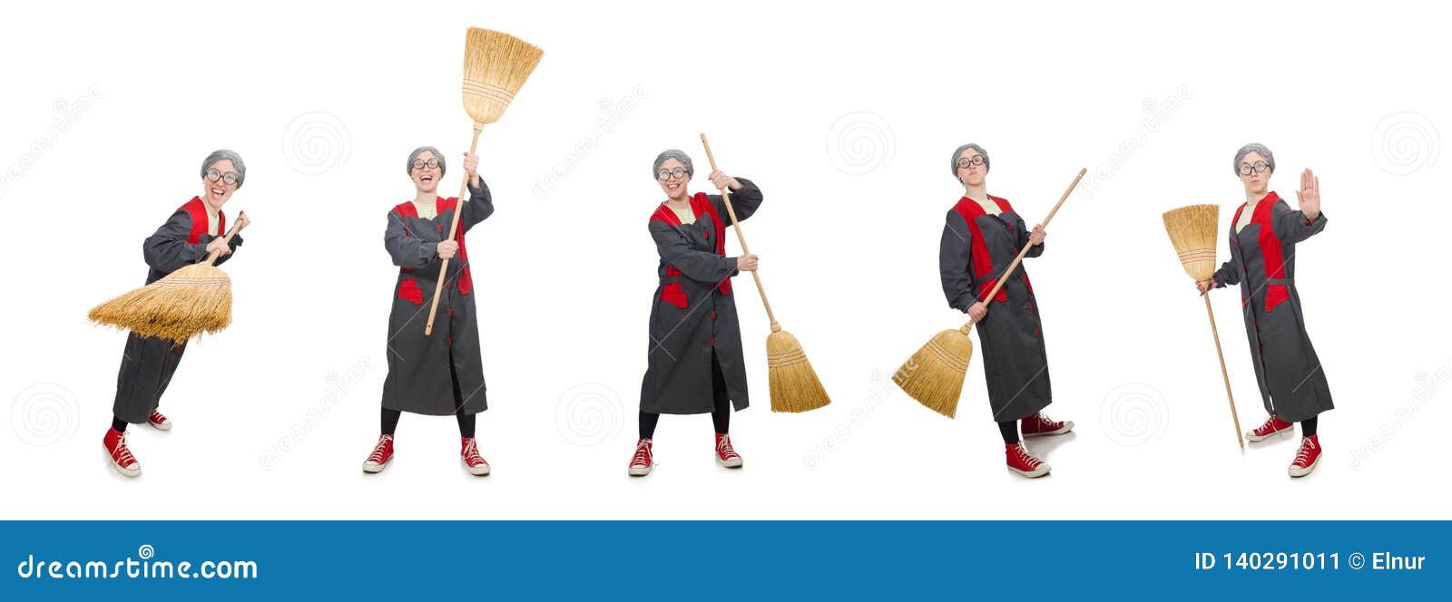 The Woman with Sweeping Brush Isolated on White Stock Image Image of