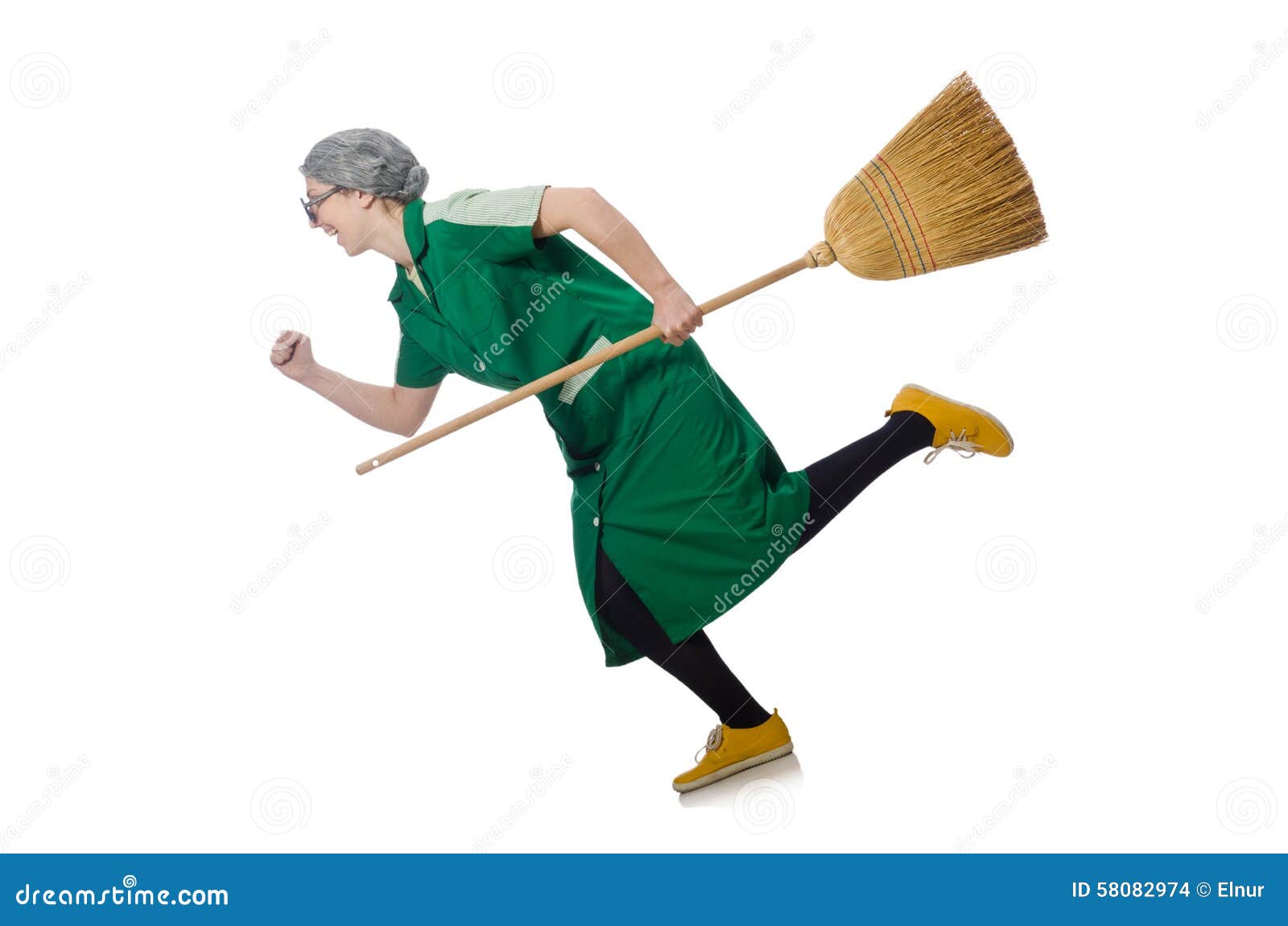 Woman with Sweeping Brush Isolated on White Stock Photo Image of nerd