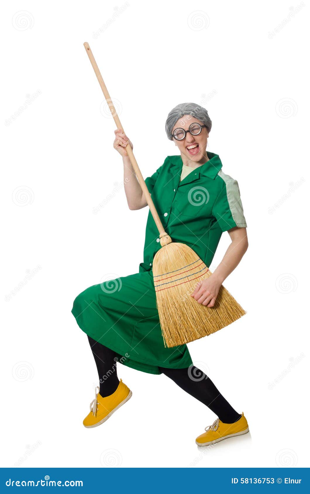 Woman with sweeping brush stock image. Image of occupation 58136753