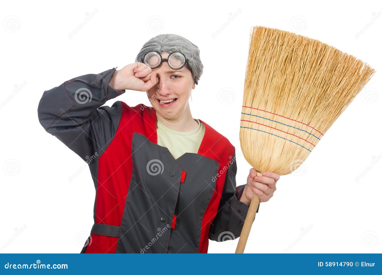 Woman with Sweeping Brush Isolated on White Stock Photo Image of nerd