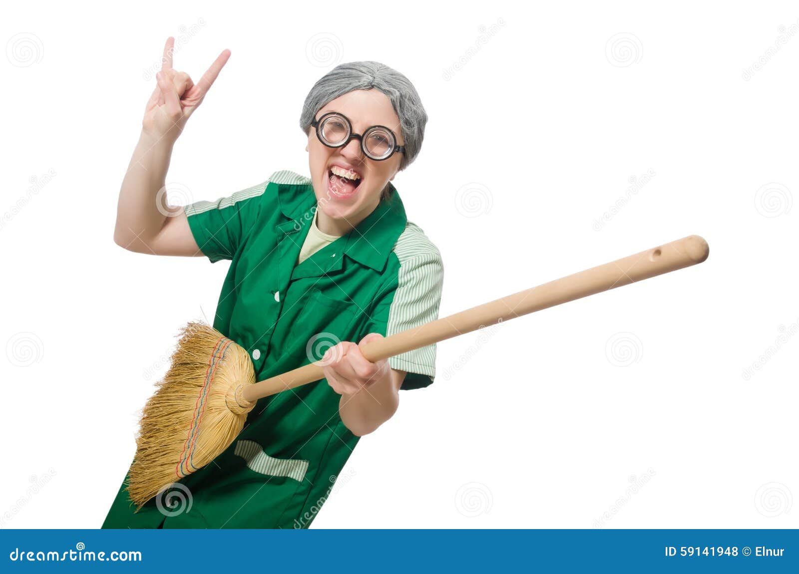 Woman with Sweeping Brush Isolated on White Stock Photo Image of