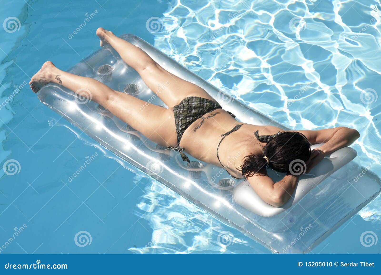 Woman On Swimming Bed Stock Photo Image Of Summer