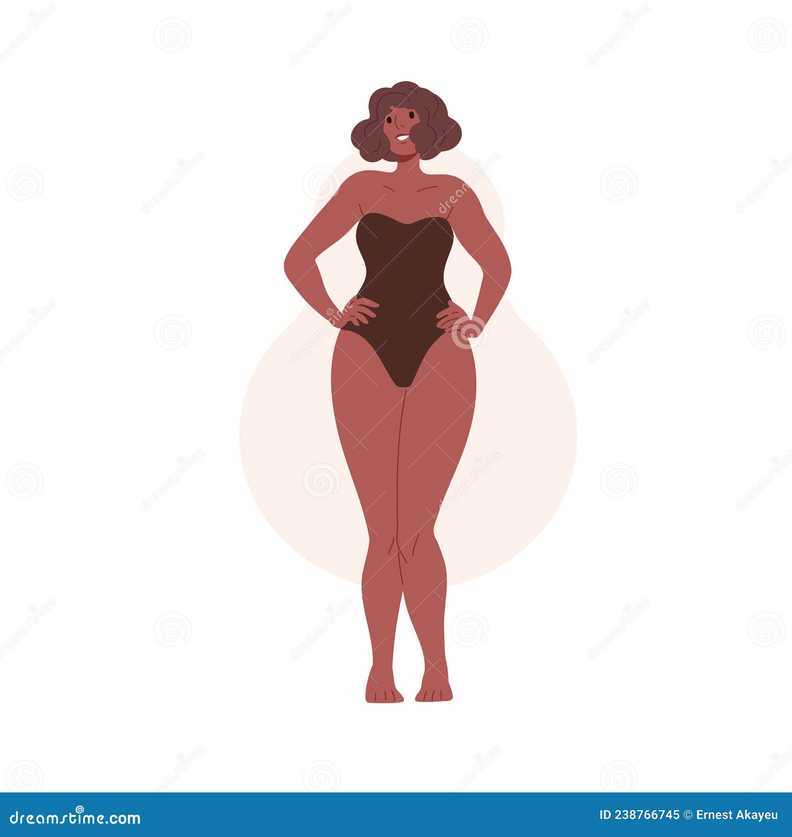 Woman in Swimsuit with Pear, Curvy Body Shape. Female in Swimwear