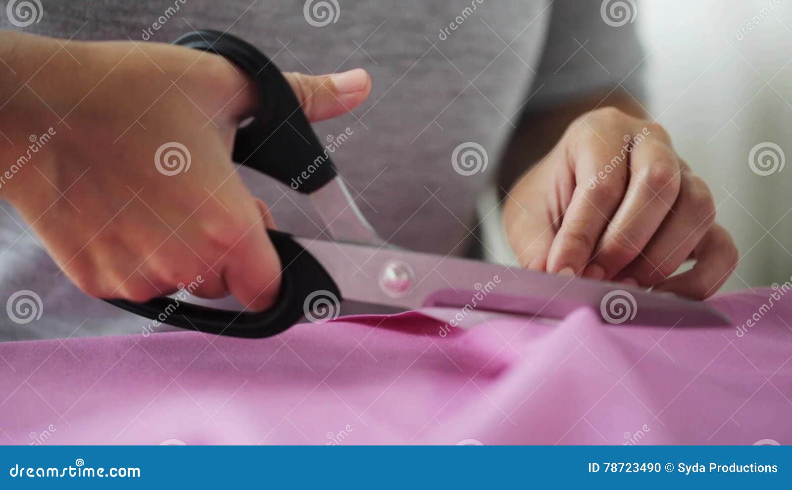 Woman With Tailor Scissors Cutting Out Fabric 38, People Stock