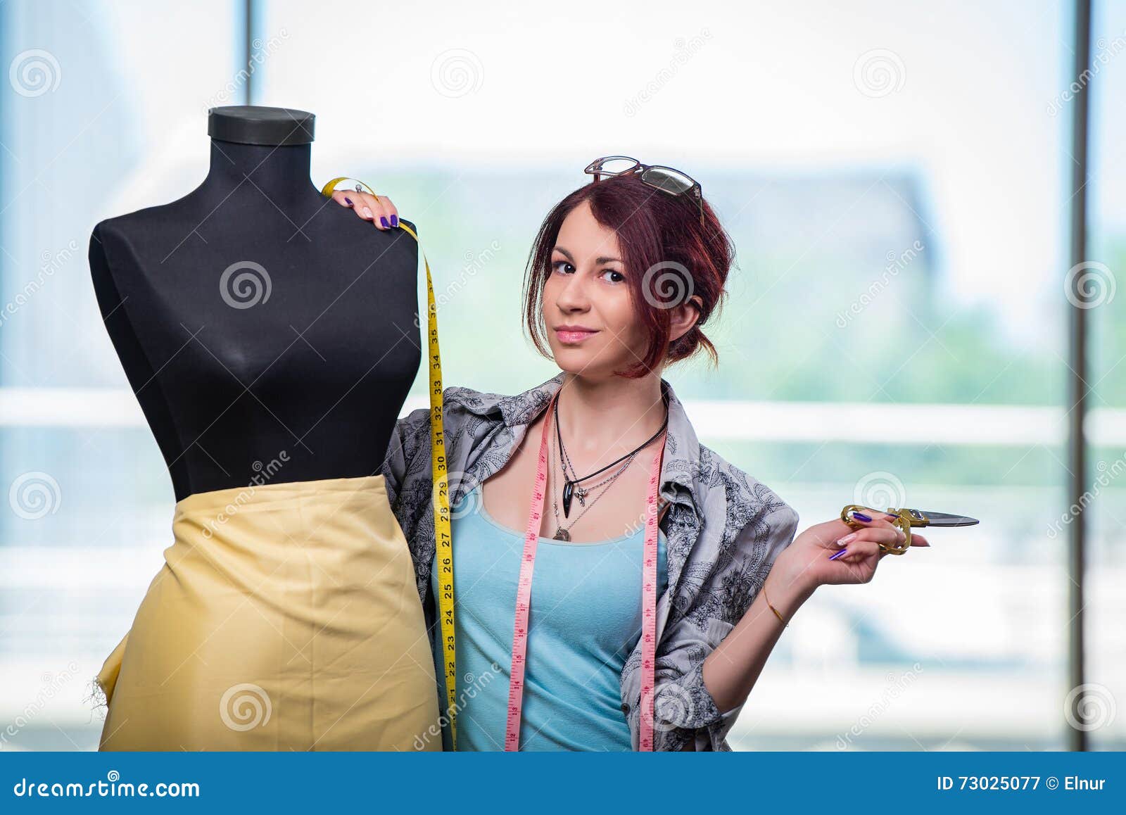 The Woman Tailor Working at Her Desk Stock Image Image of garment