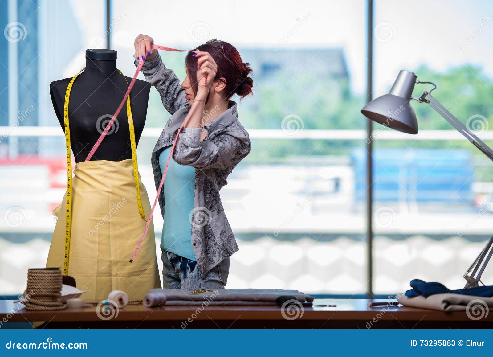 The Woman Tailor Working at Her Desk Stock Image Image of figure