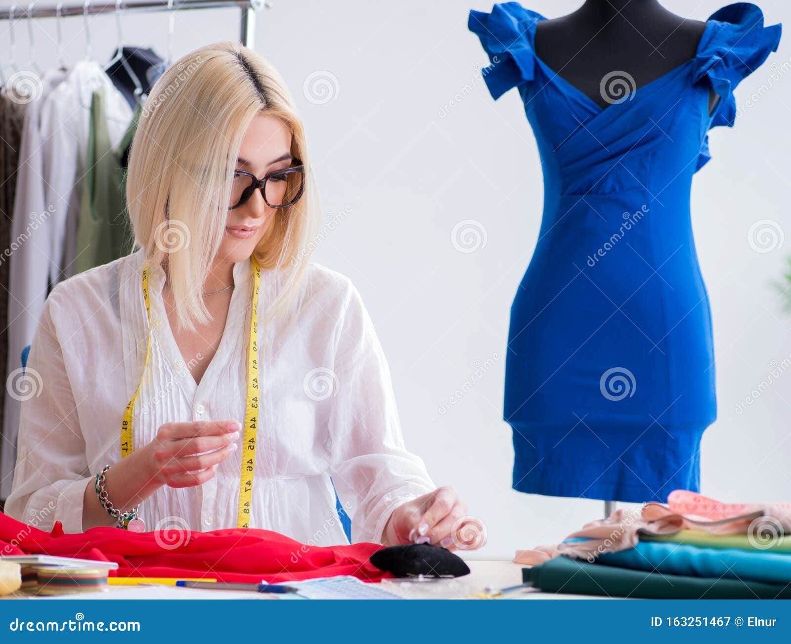 Woman Tailor Working on New Dress Designs Stock Image - Image of ...