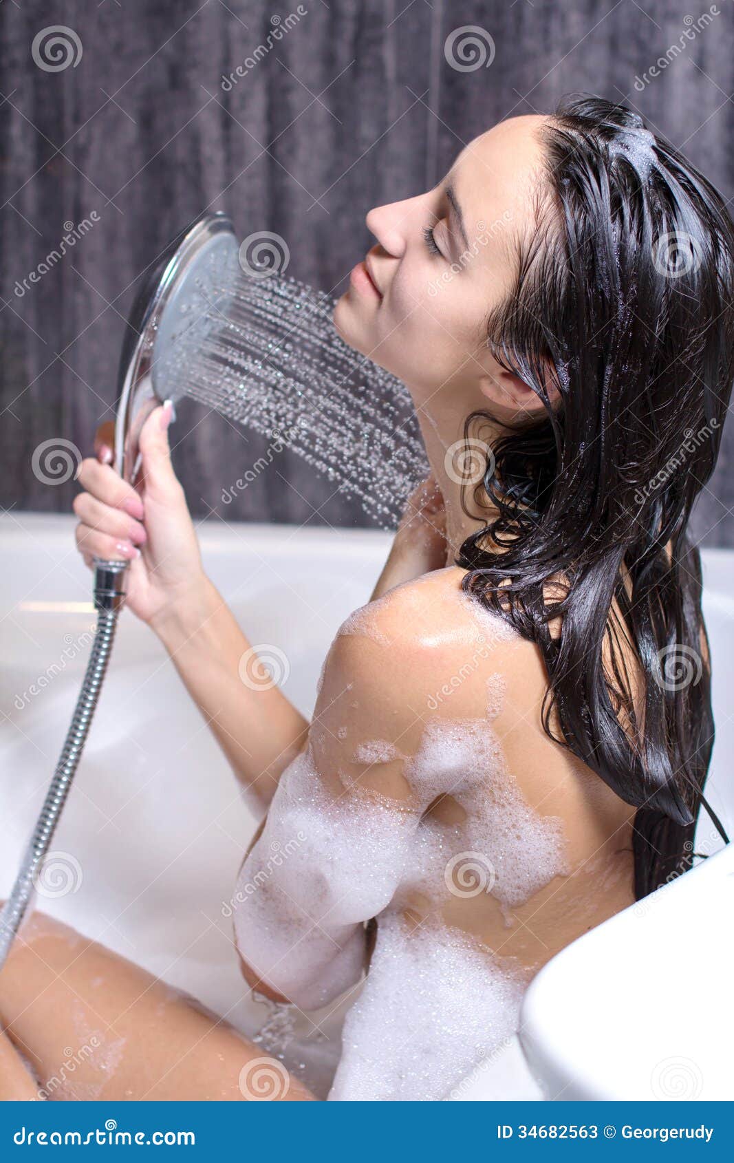 Woman Takes Bath stock image. Image of pampering, douche - 34682563