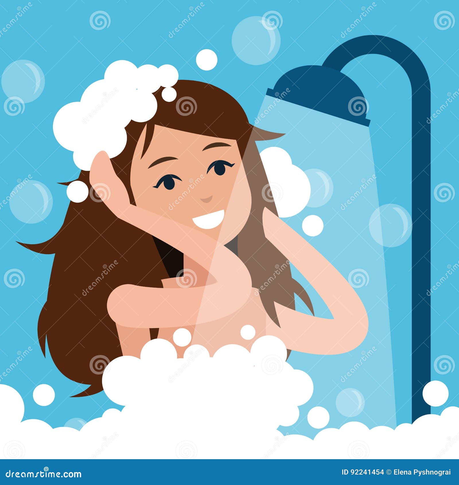 Woman Takes A Shower Stock Vector Illustration Of Pretty 92241454 