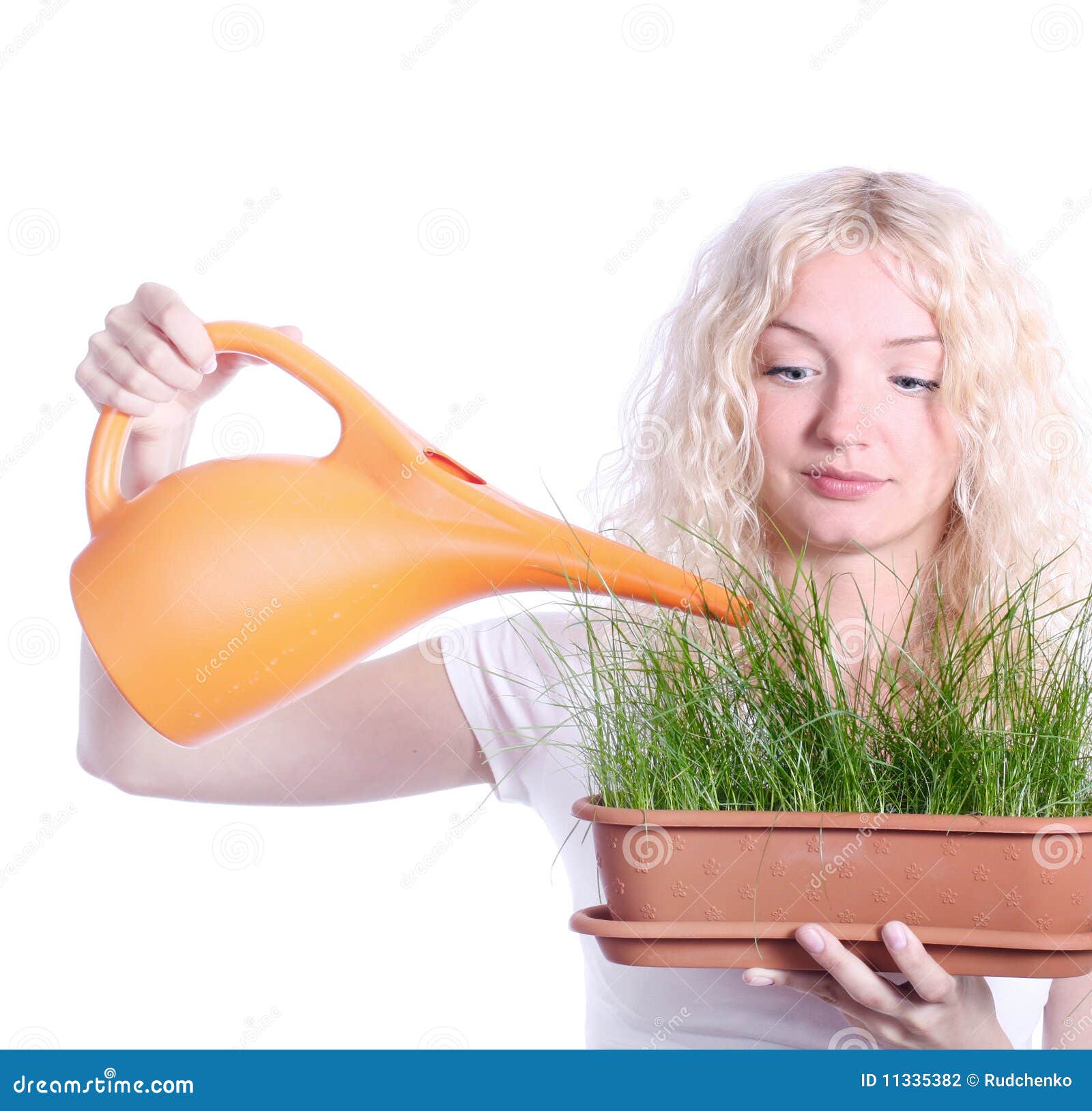 Woman taking care of grass stock photo. Image of hold 11335382