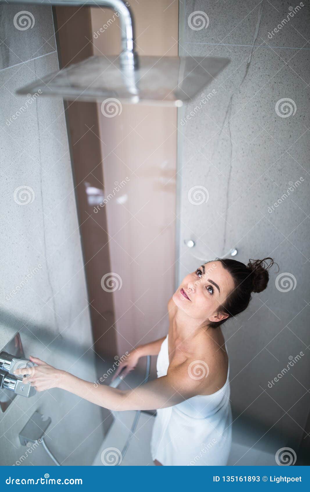 Woman Taking A Long Hot Shower Washing Her Hair Stock Image Image Of Beautiful Cleansing 