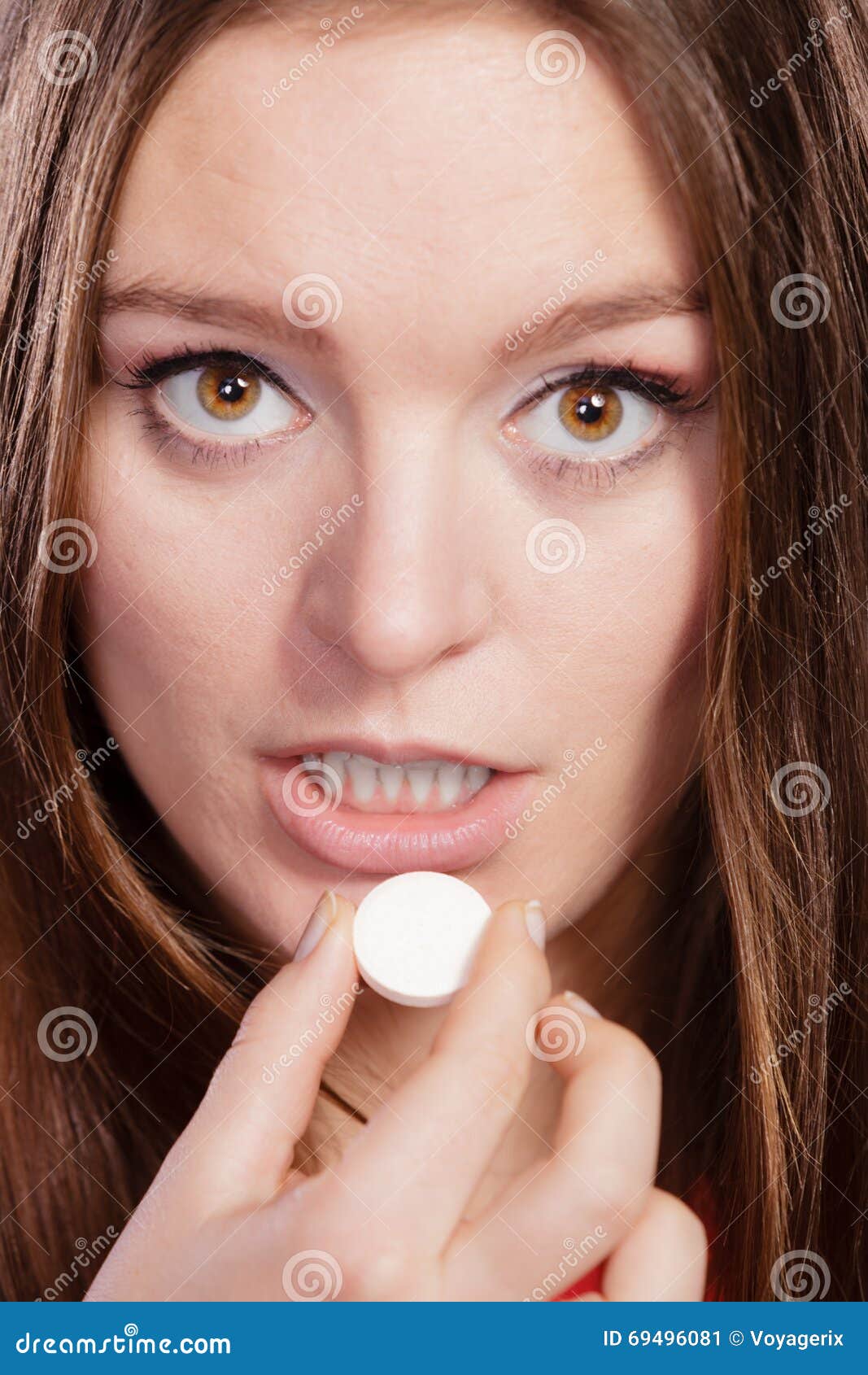 Woman Taking Painkiller Pill Tablet Health Care Stock Image Image