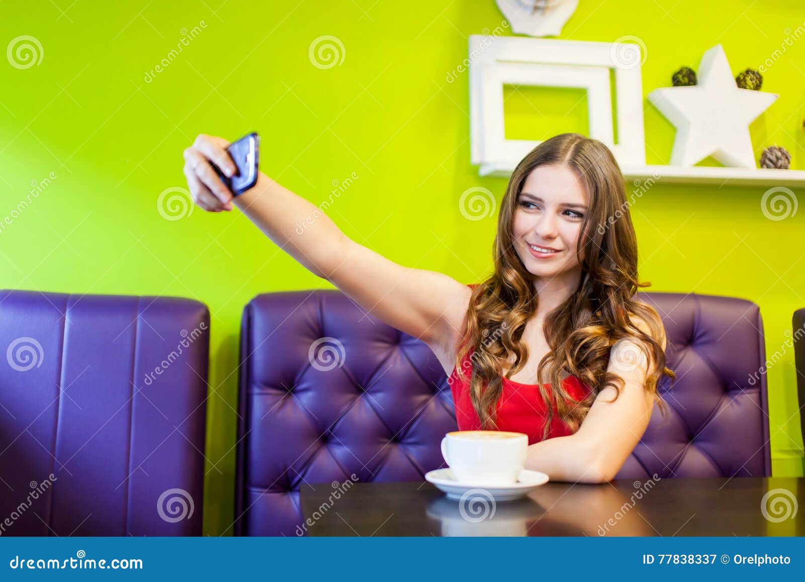 Woman Is Taking Selfie In A Cafe Stock Image Image Of Coffee Beautiful 77838337 