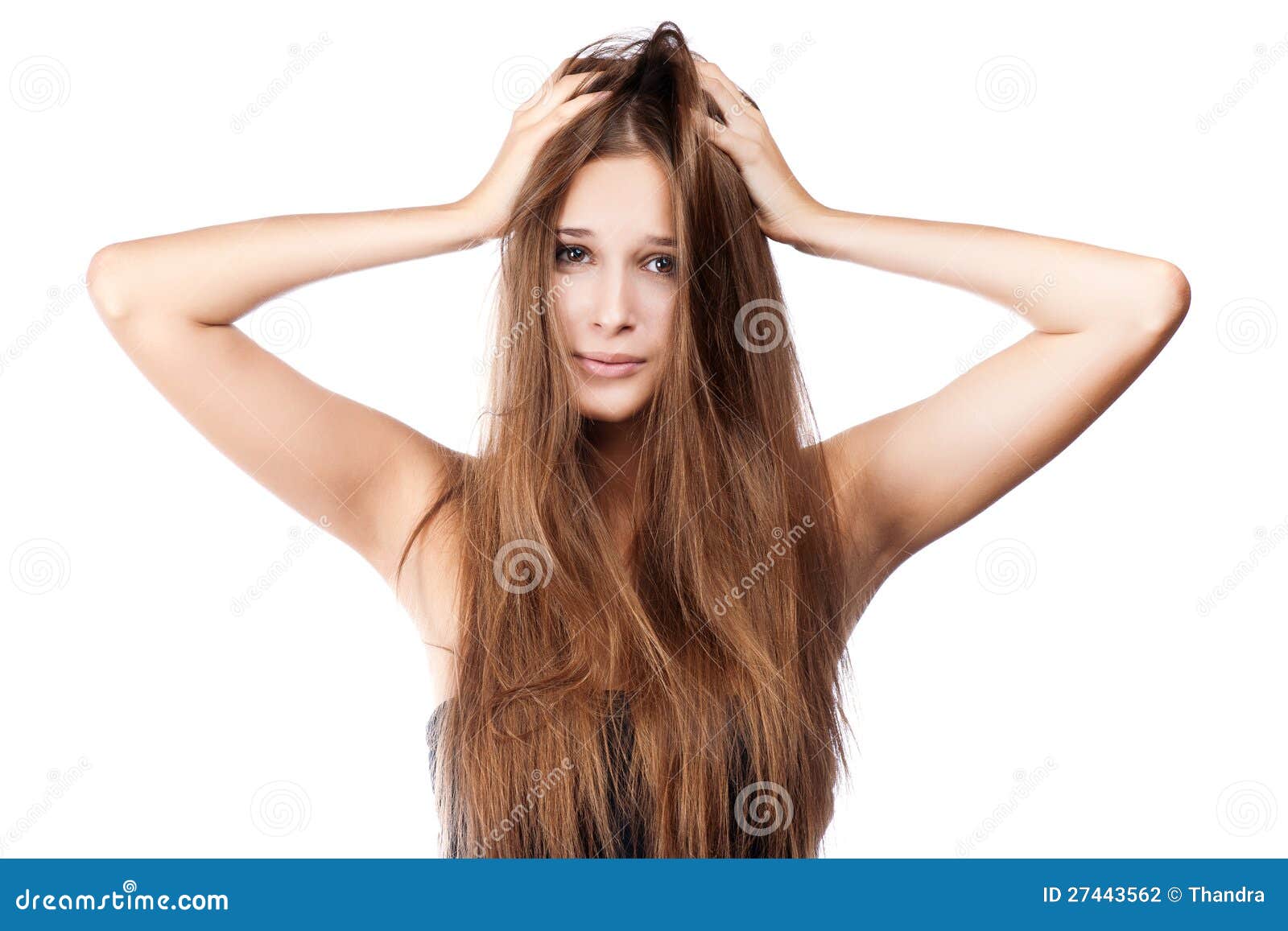 Woman with tangled hair. stock photo. Image of infuriated 27443562