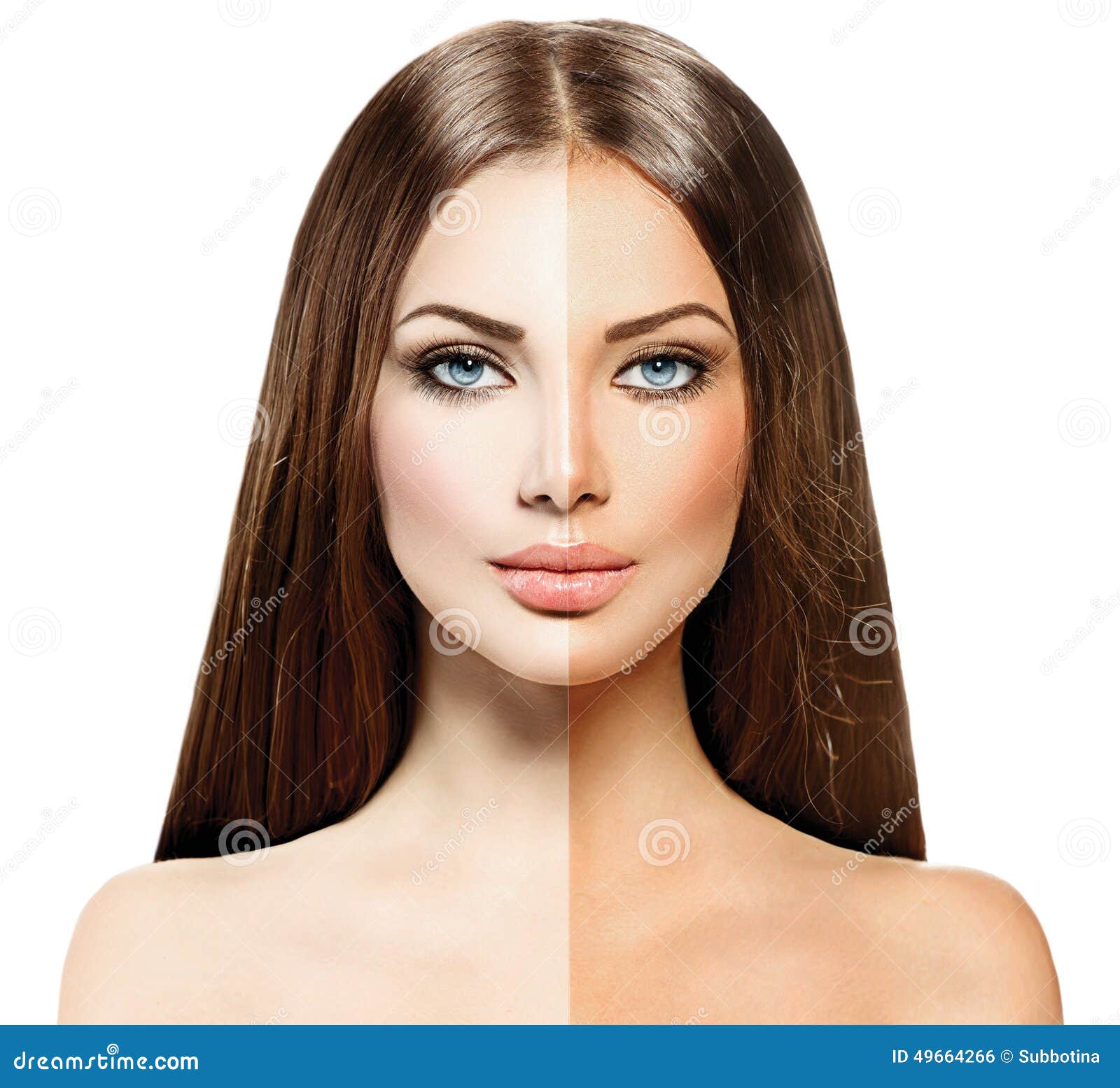 woman with tanned skin before and after tan