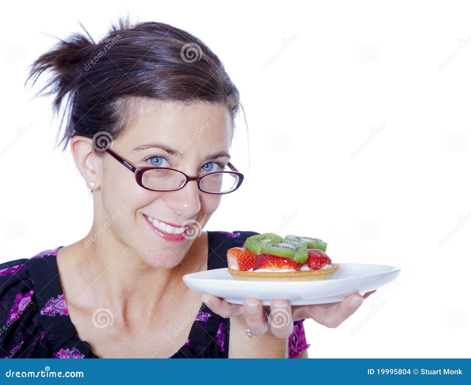 Woman with tart stock photo. Image of food, kiwi, isolated 19995804