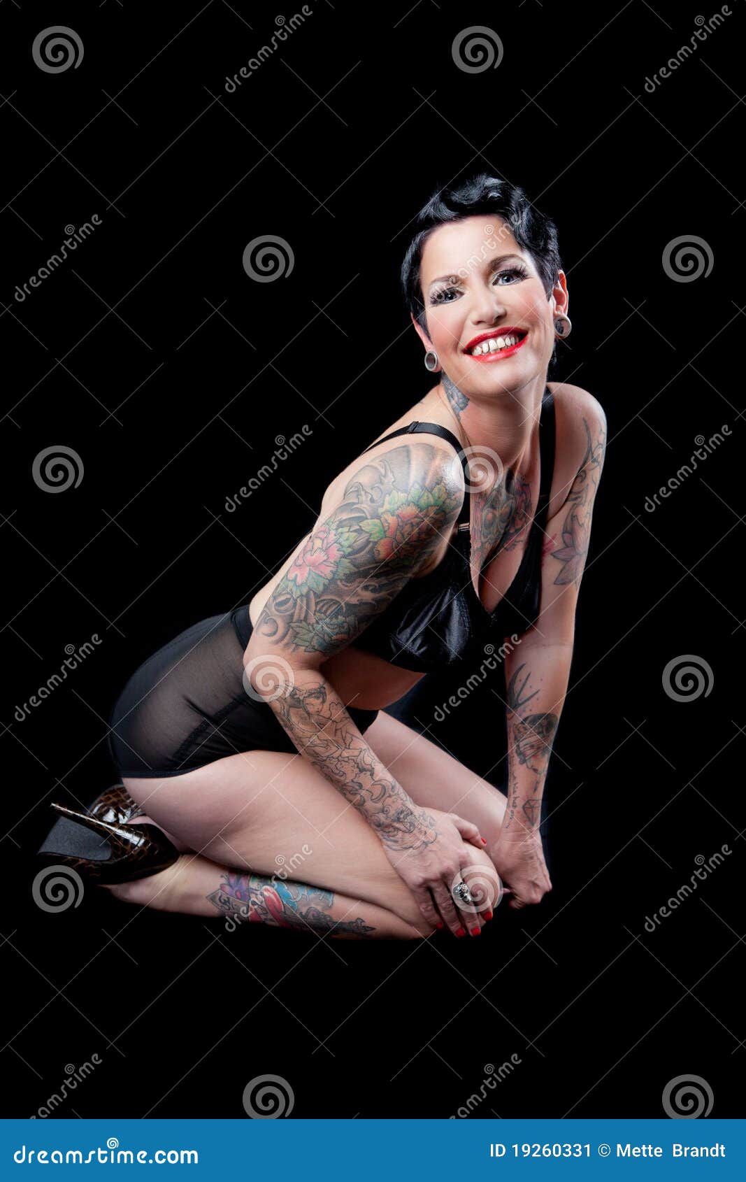 Woman With Tattoo On Black Background Stock Image Image