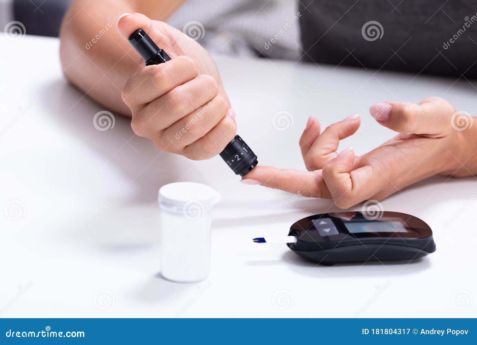 Woman Testing High Blood Sugar with Stock Image Image of
