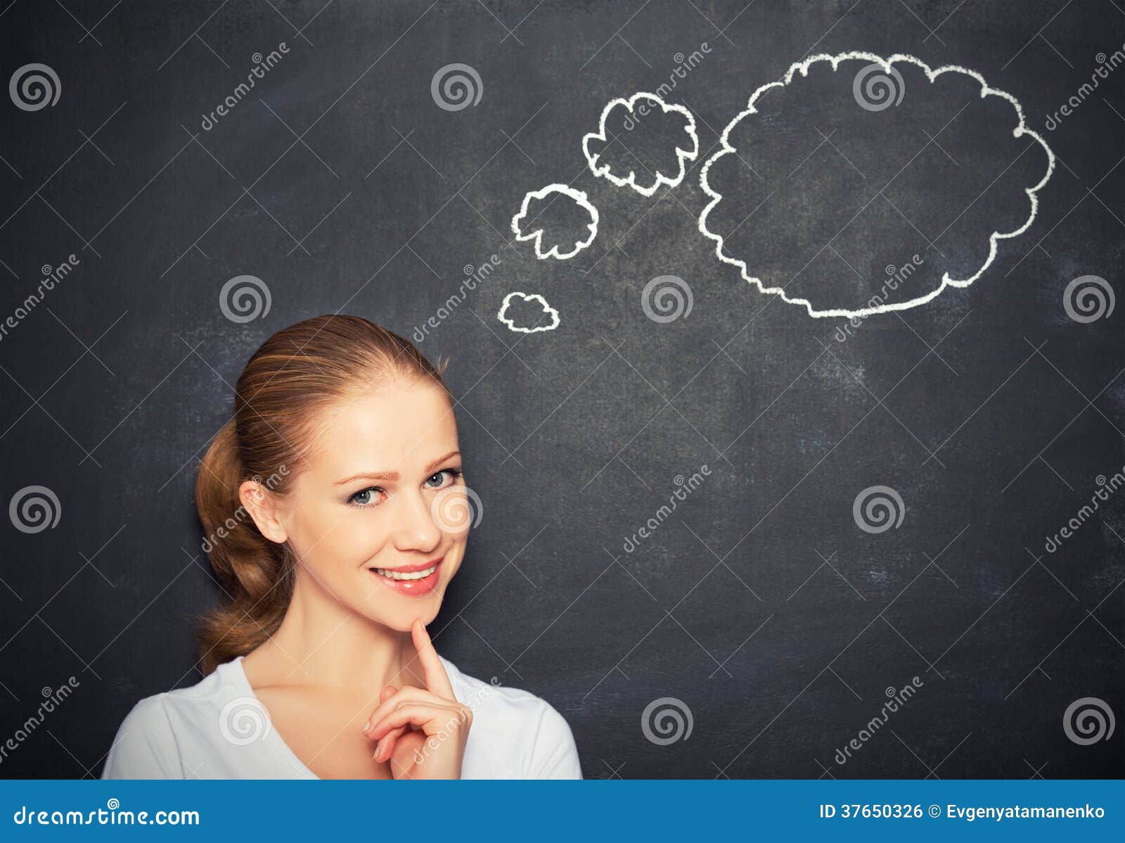 Woman Think at Blank Blackboard Stock Photo Image of black, education