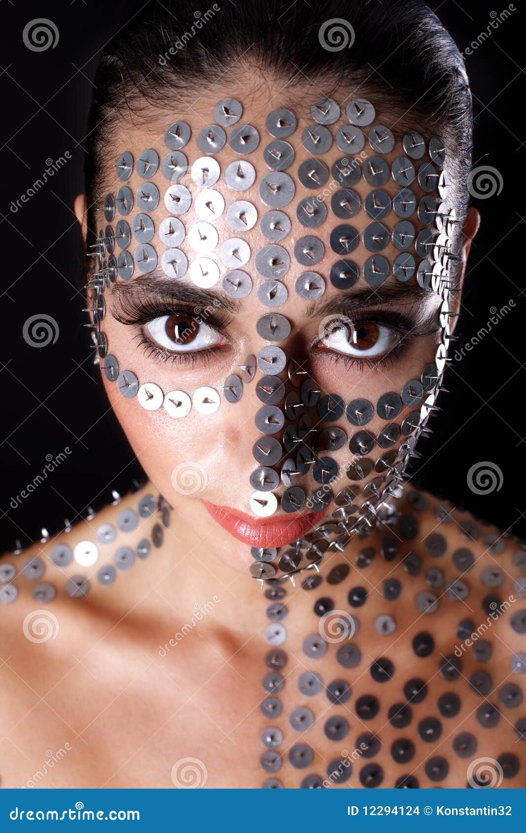 Woman in thumbtack stock photo. Image of female, alone 12294124