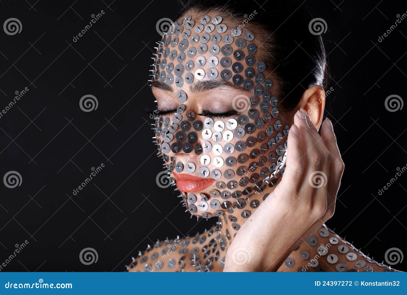 Woman in thumbtack stock photo. Image of black, needle 24397272