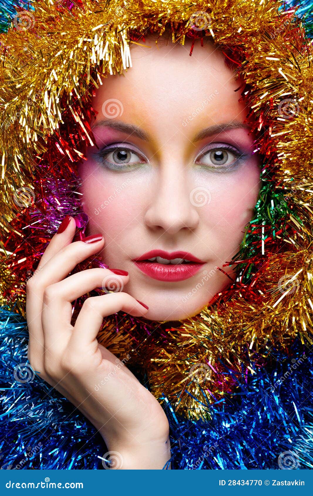 Woman in Tinsel Christmas Costume Stock Photo Image of expression, dress 28434770