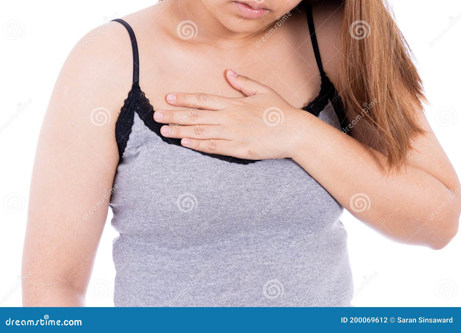 Woman Touching Her Heart or Chest Isolated White Background. Healthcare  Medical or daily Life Concept Stock Photo - Image of acid, coronary:  200069612