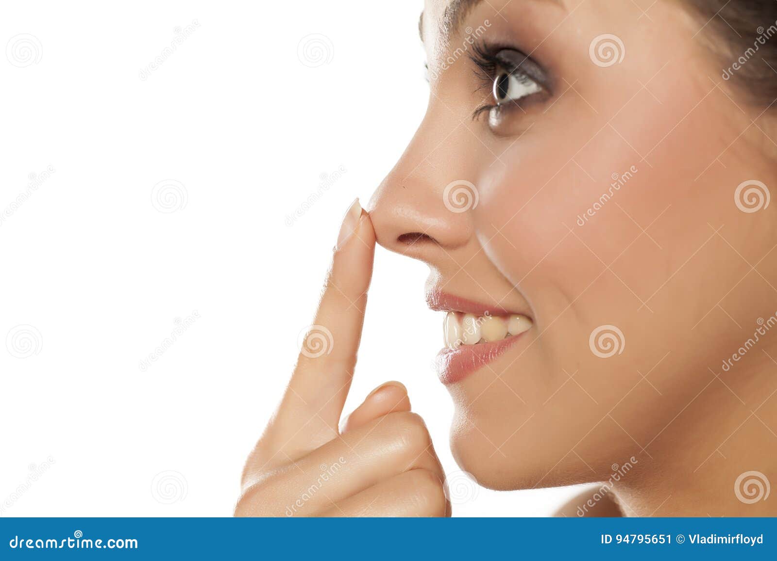 Woman touching her nose stock image. Image of touching 94795651