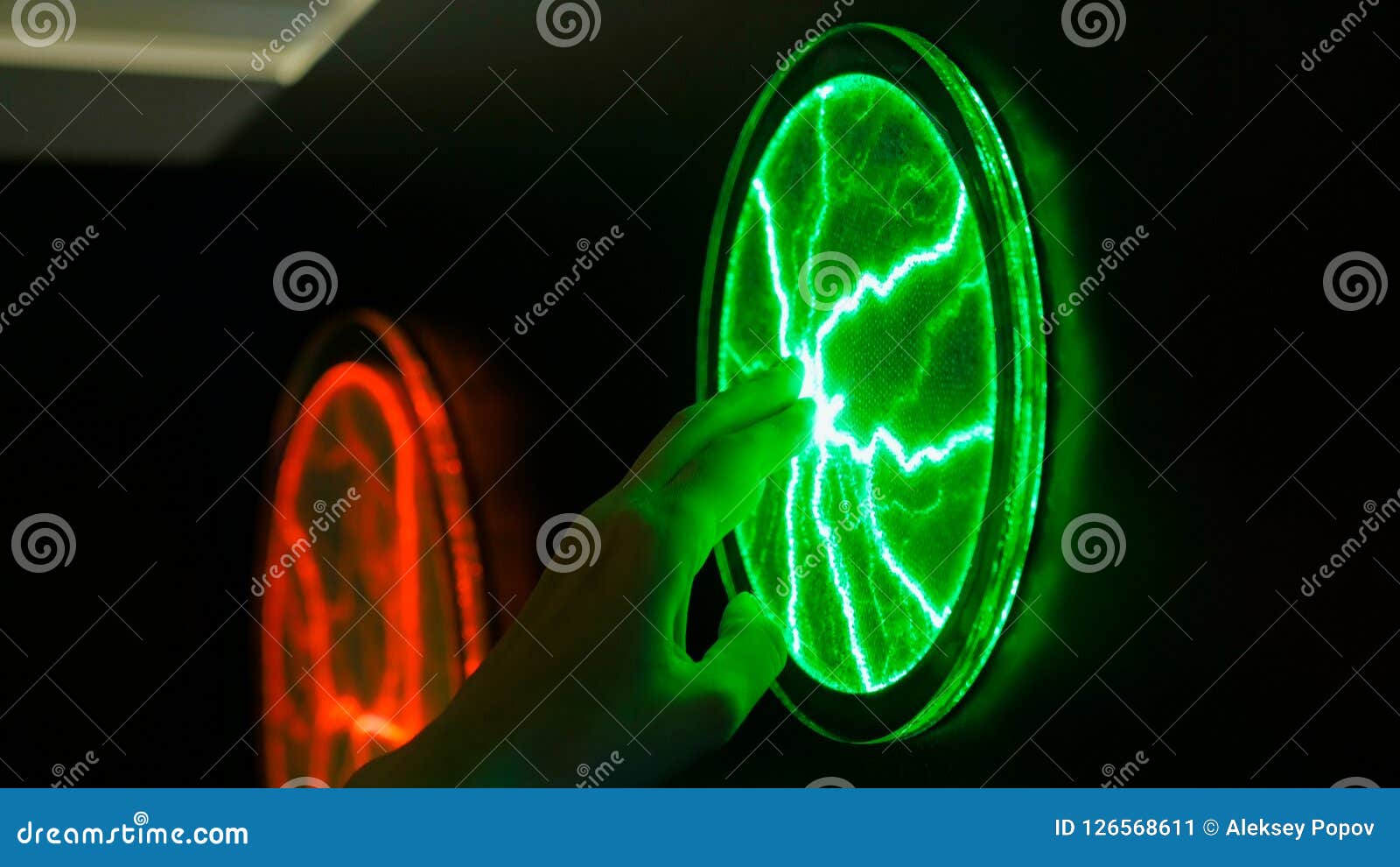 Woman Touching Plasma Panel Display Stock Image - Image of circle