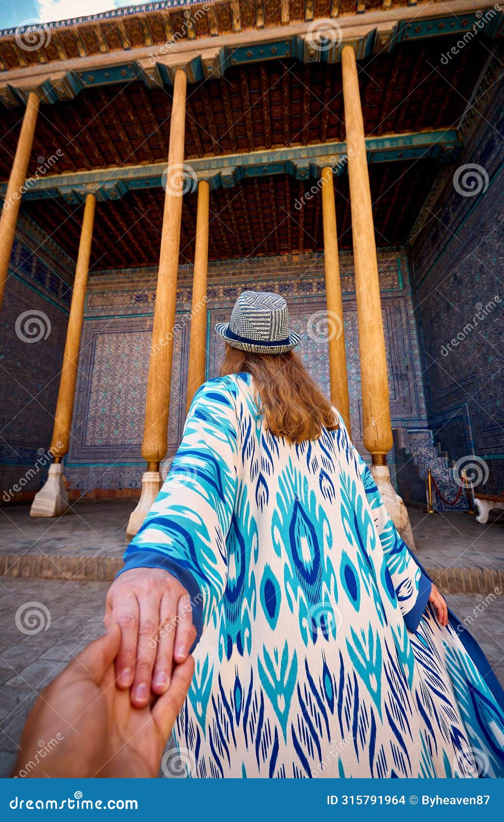 woman tourist at old city khiva in uzbekistan