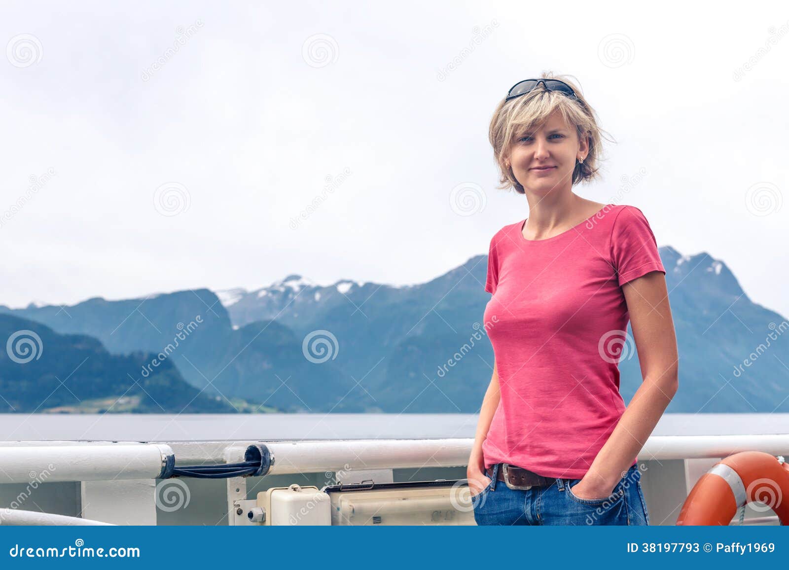 Woman Tourist Sailing On A Sightseeing Ferry Boat Stock 