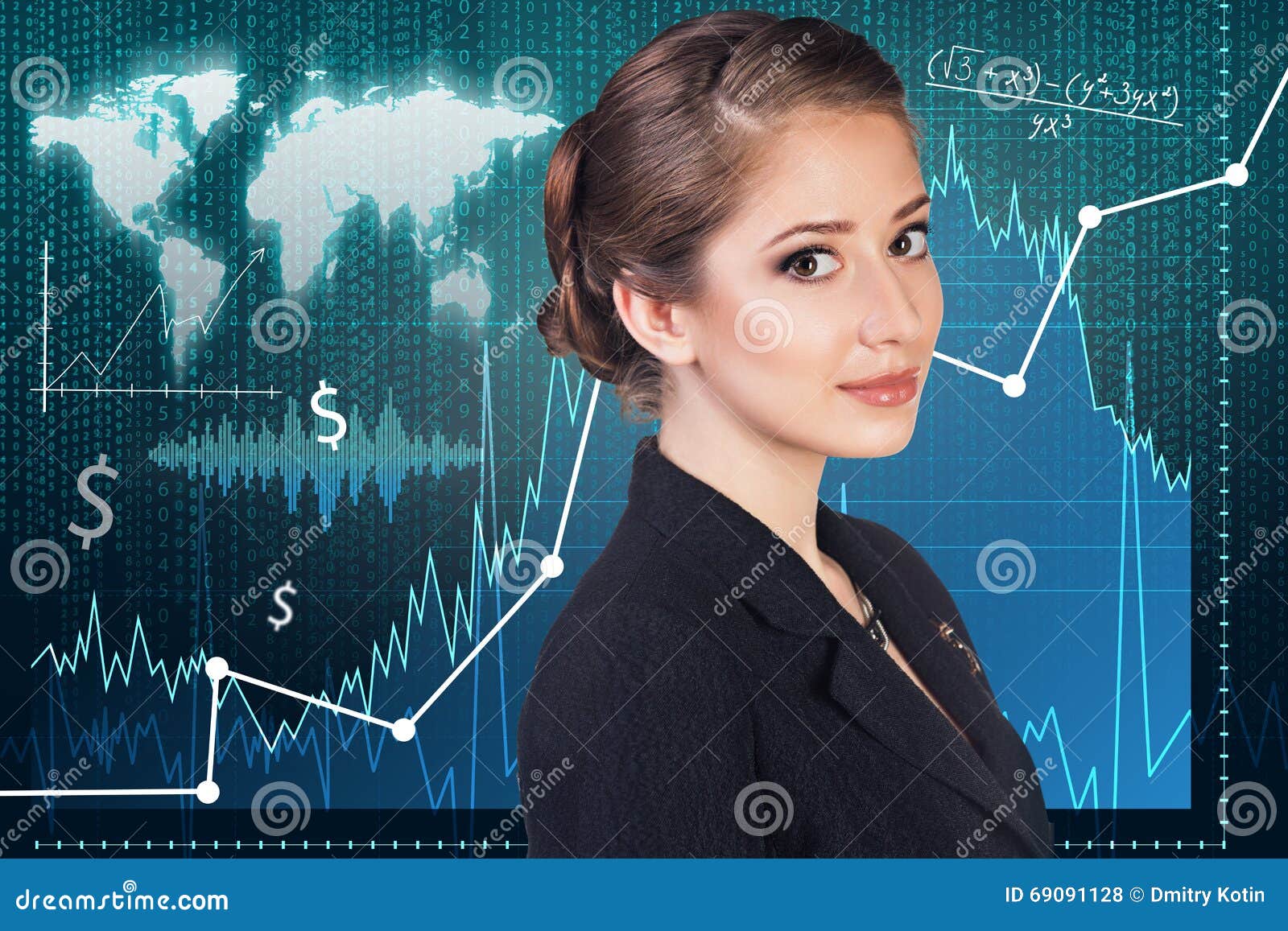 woman on the traiding graph background