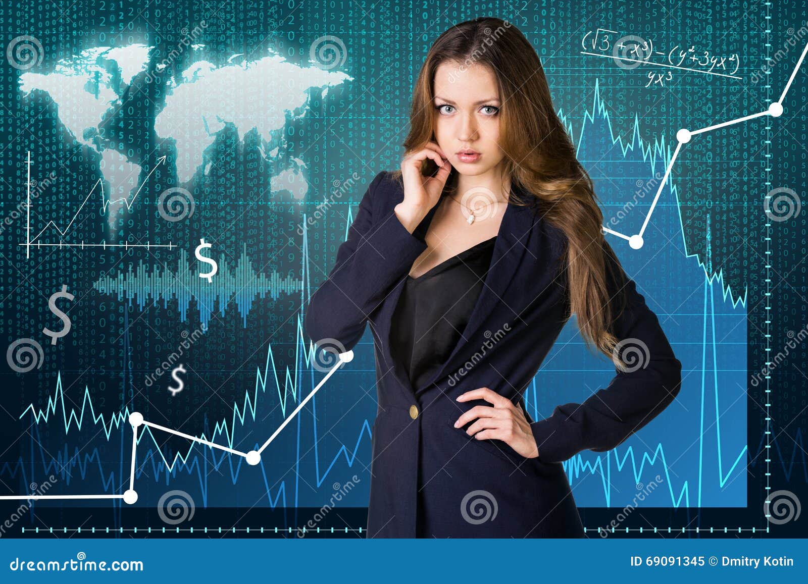 woman on the traiding graph background