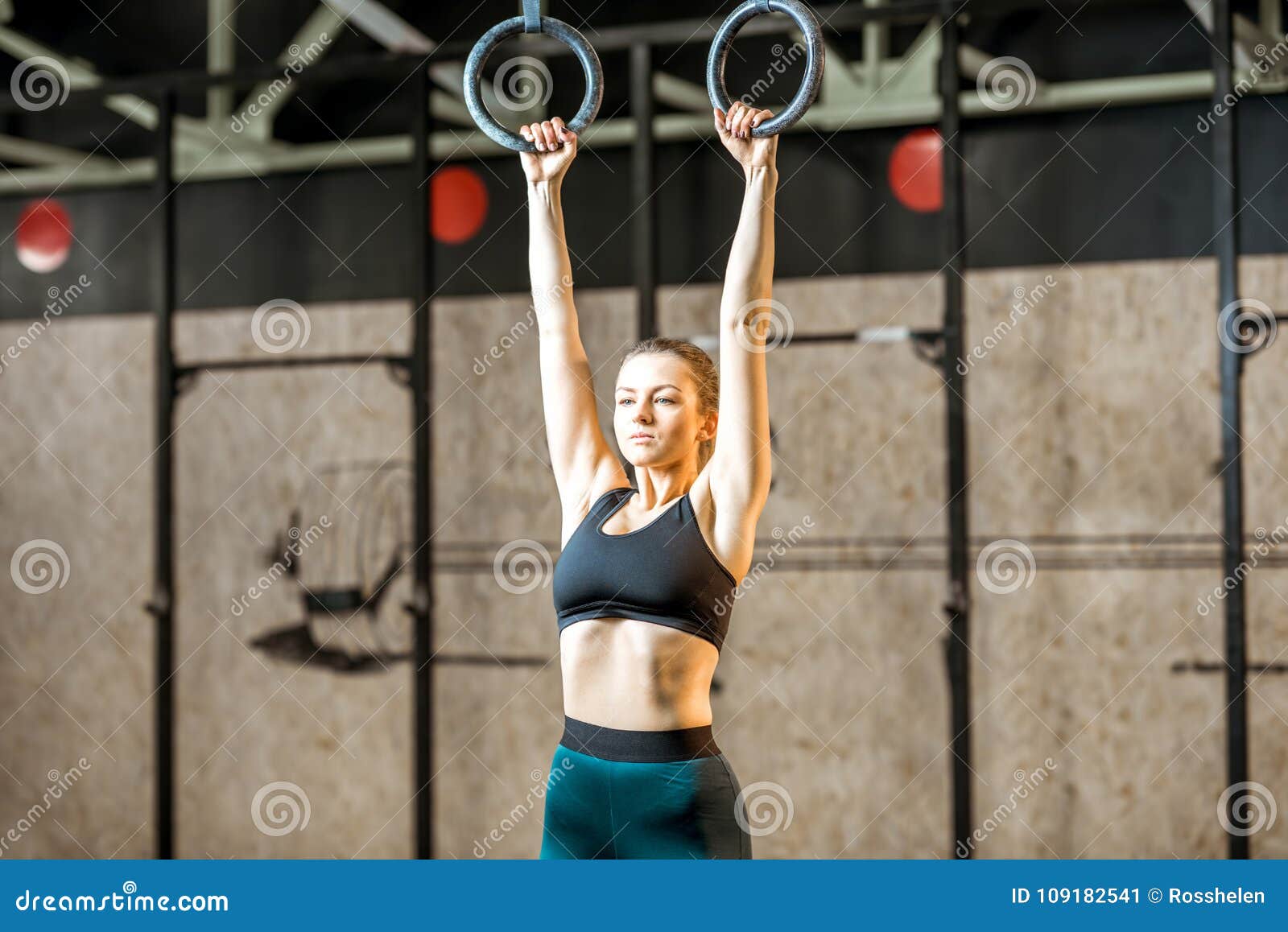 Woman Training on the Gymnastic Rings Stock Image Image of sport