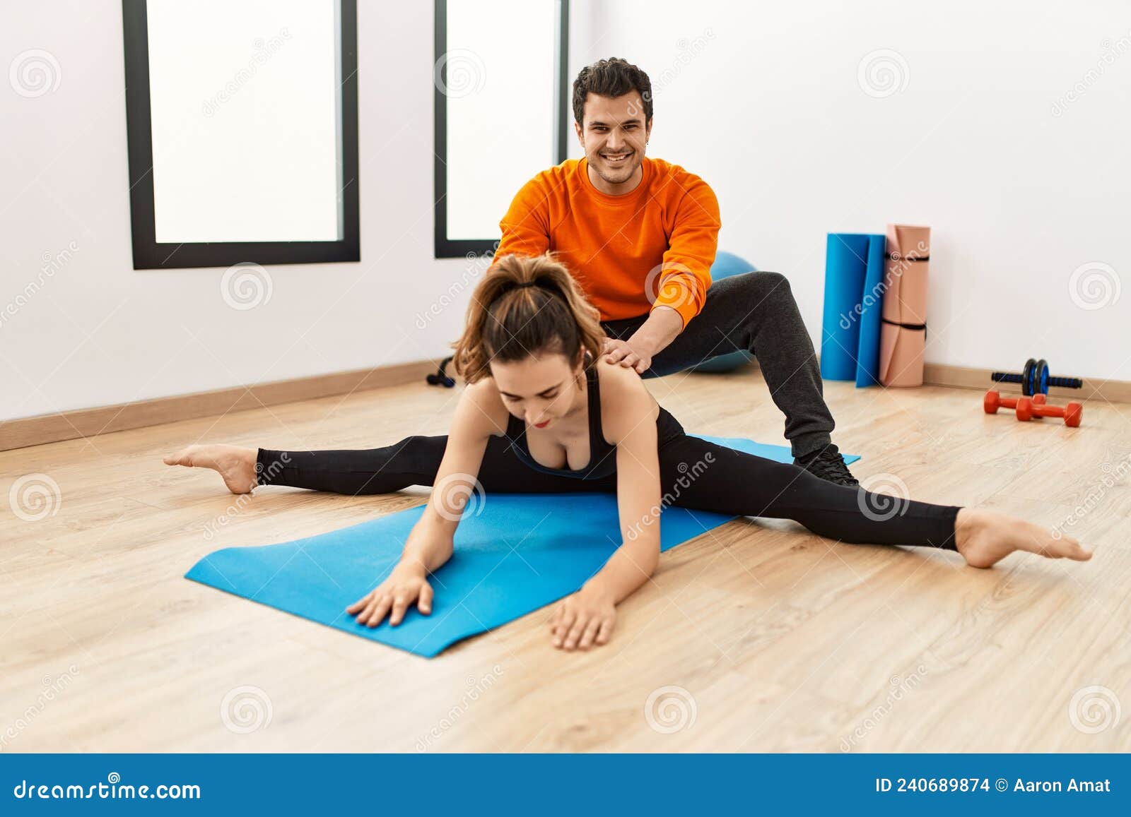 Woman Training with Personal Trainer at Sport Center Stock Photo ...