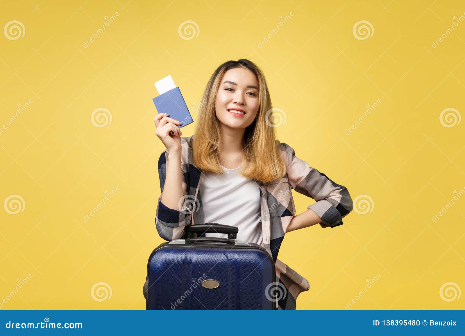 Woman Travel. Young Beautiful Asian Woman Traveler Holding Passport ...