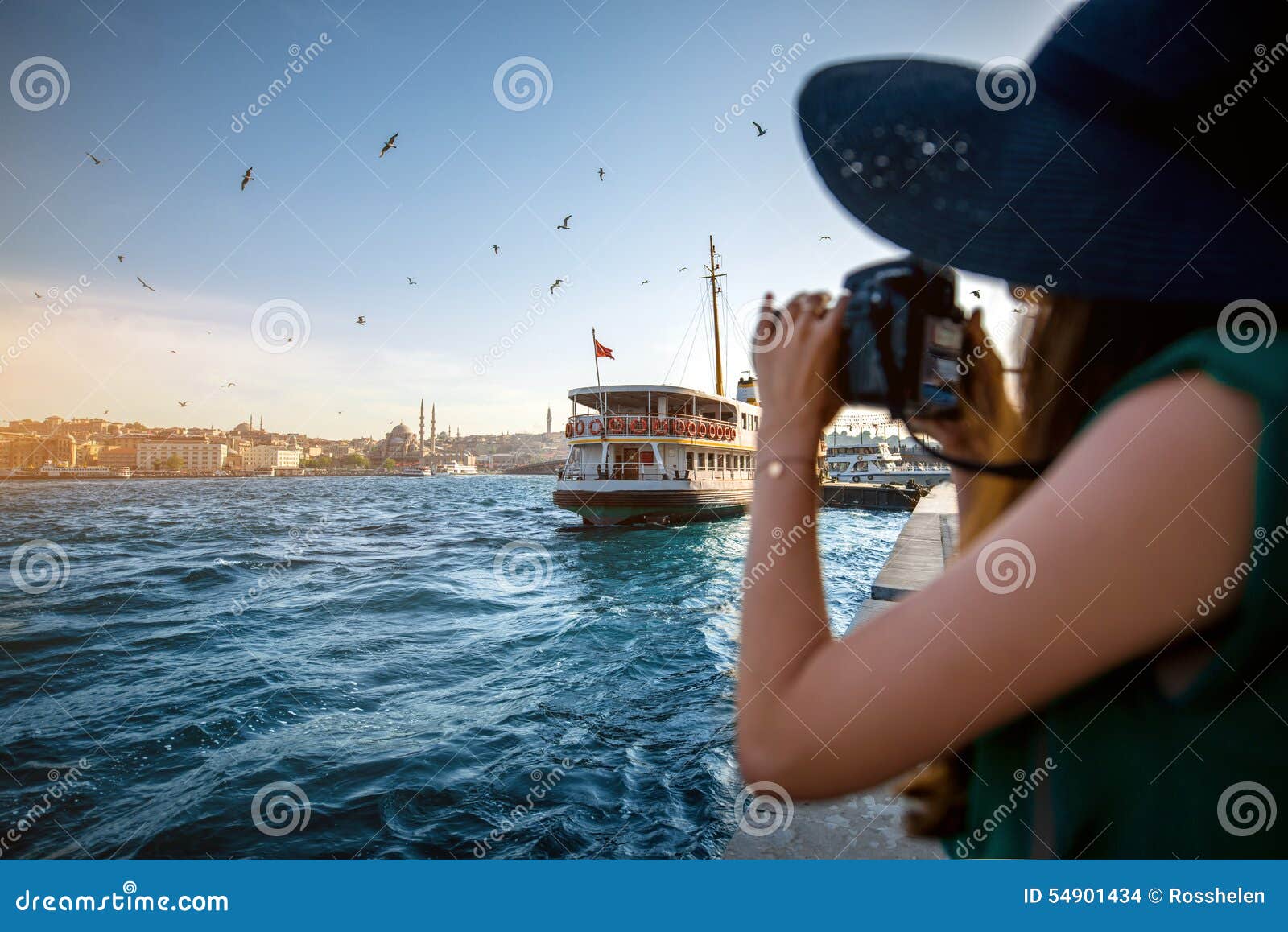 woman traveler on the bosphorus in istanbul